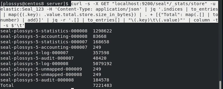 Example Check Diskspace of Elasticsearch Database for selected Indices